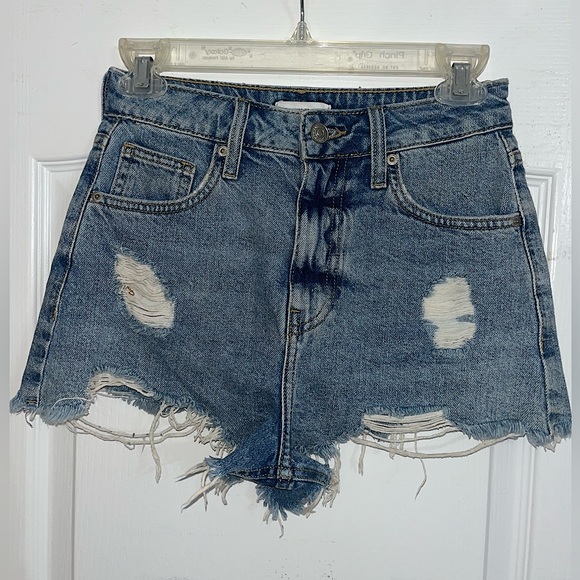 Forever21 High Rise Distressed Medium Wash Denim Shorts — 24 - Picture 1 of 6